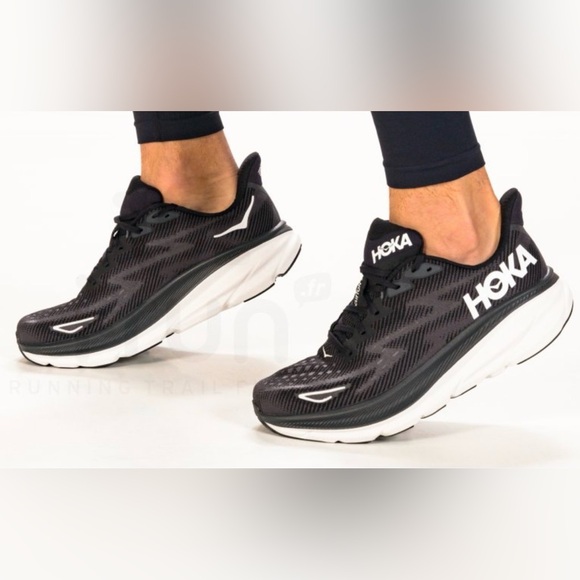 Hoka Shoes - Hoka clifton 9 Men's Black and White Athletic Shoes